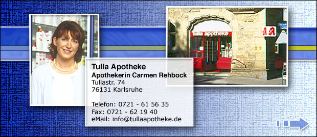Die Tulla Apotheke - Tullastr. 74, 76131 Karlsruhe stellt sich vor. Informationen, Tipps und Anregungen rund um die Gesundheit, Medikamente, Notdienst, Impfungen, Allergien,...