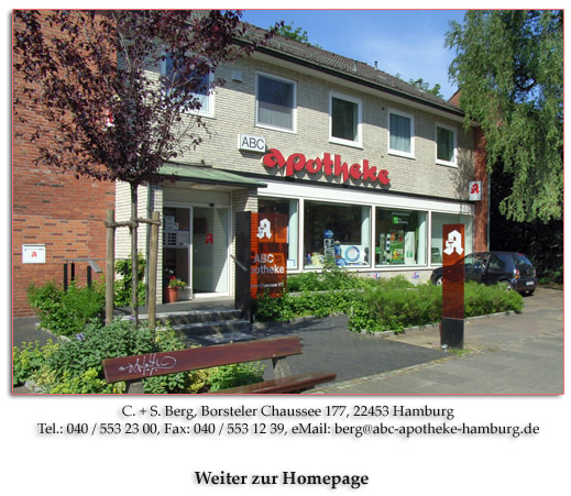 Die ABC-Apotheke, Hamburg stellt sich vor. Informationen, Tipps und Anregungen rund um die Gesundheit, Medikamente, Notdienst, Impfungen, Reiseapotheke, Allergien, Kosmetik, Wellness, Blutdruck, Ernhrung, Diabetes, ...